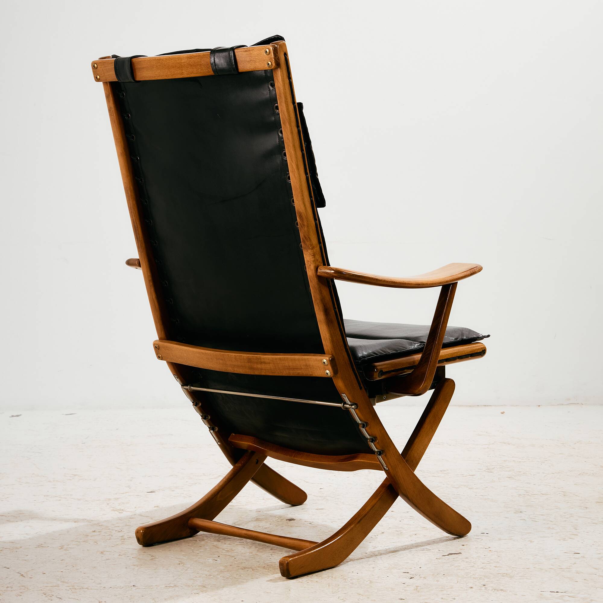 Beech armchair with leather upholstery