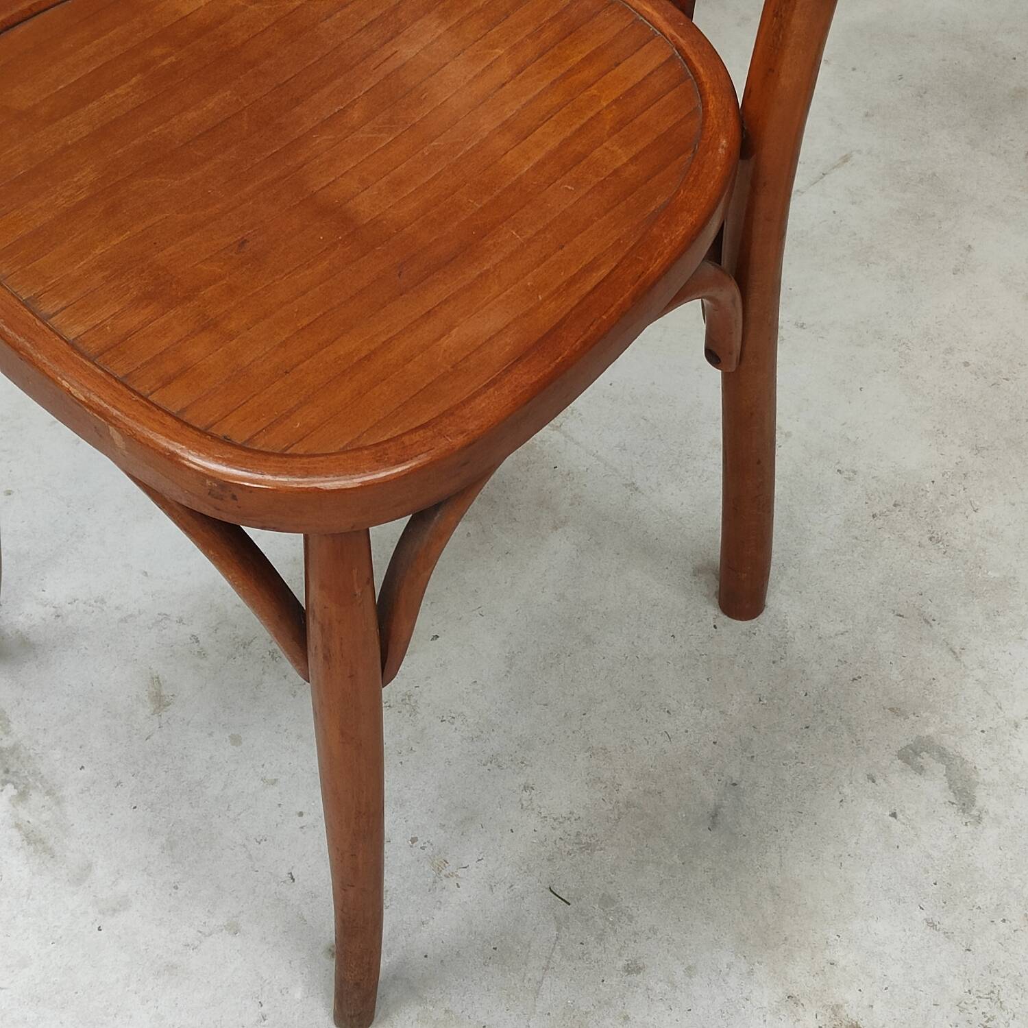 Set of 6 mismatched blond wood bistro chairs