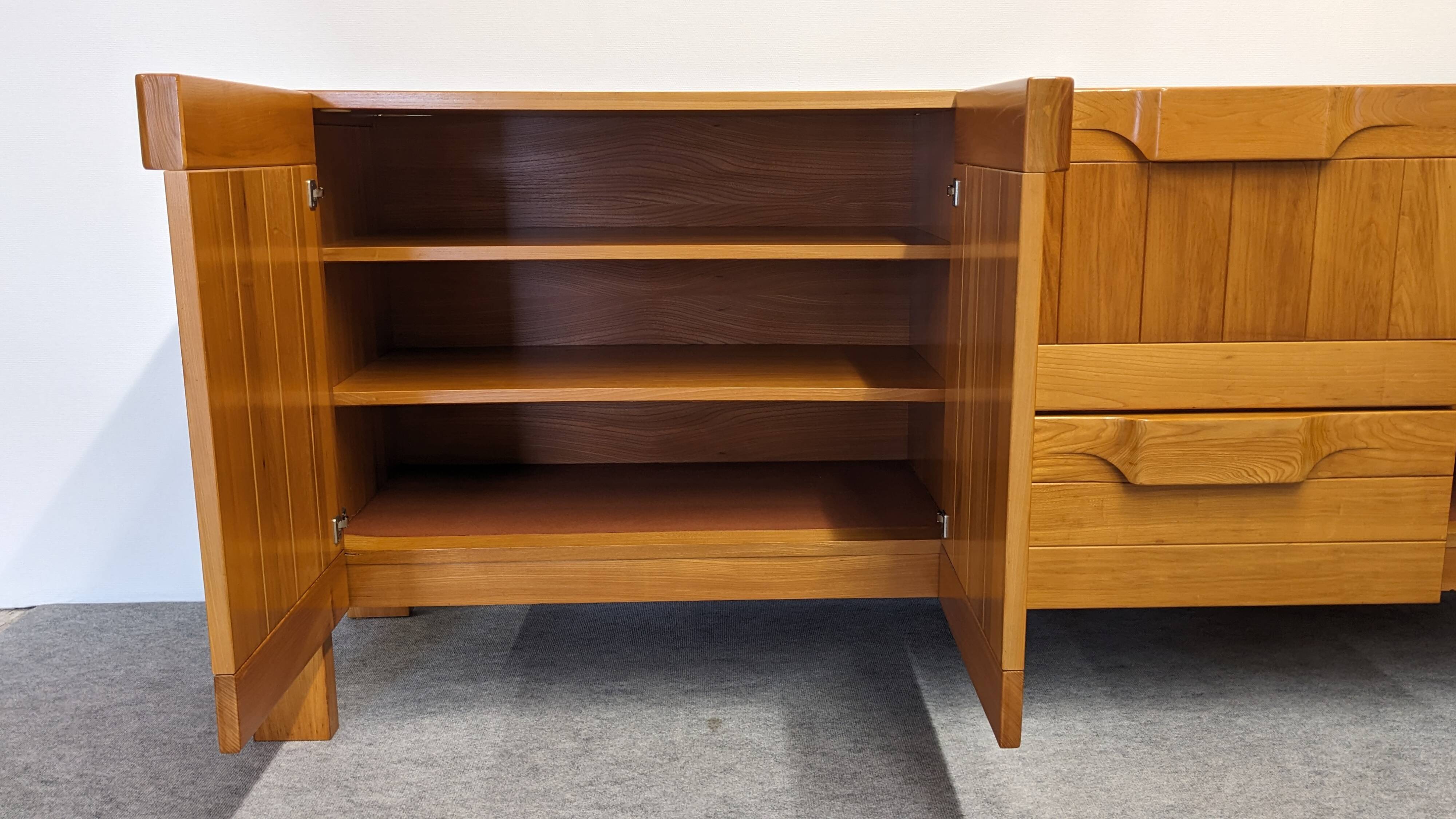 Solid elm sideboard, Maison Regain, France, circa 1970