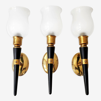 Suite of 3 vintage torch sconces 1950