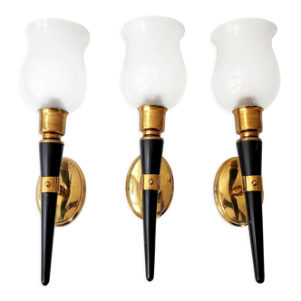 Suite of 3 vintage torch sconces 1950