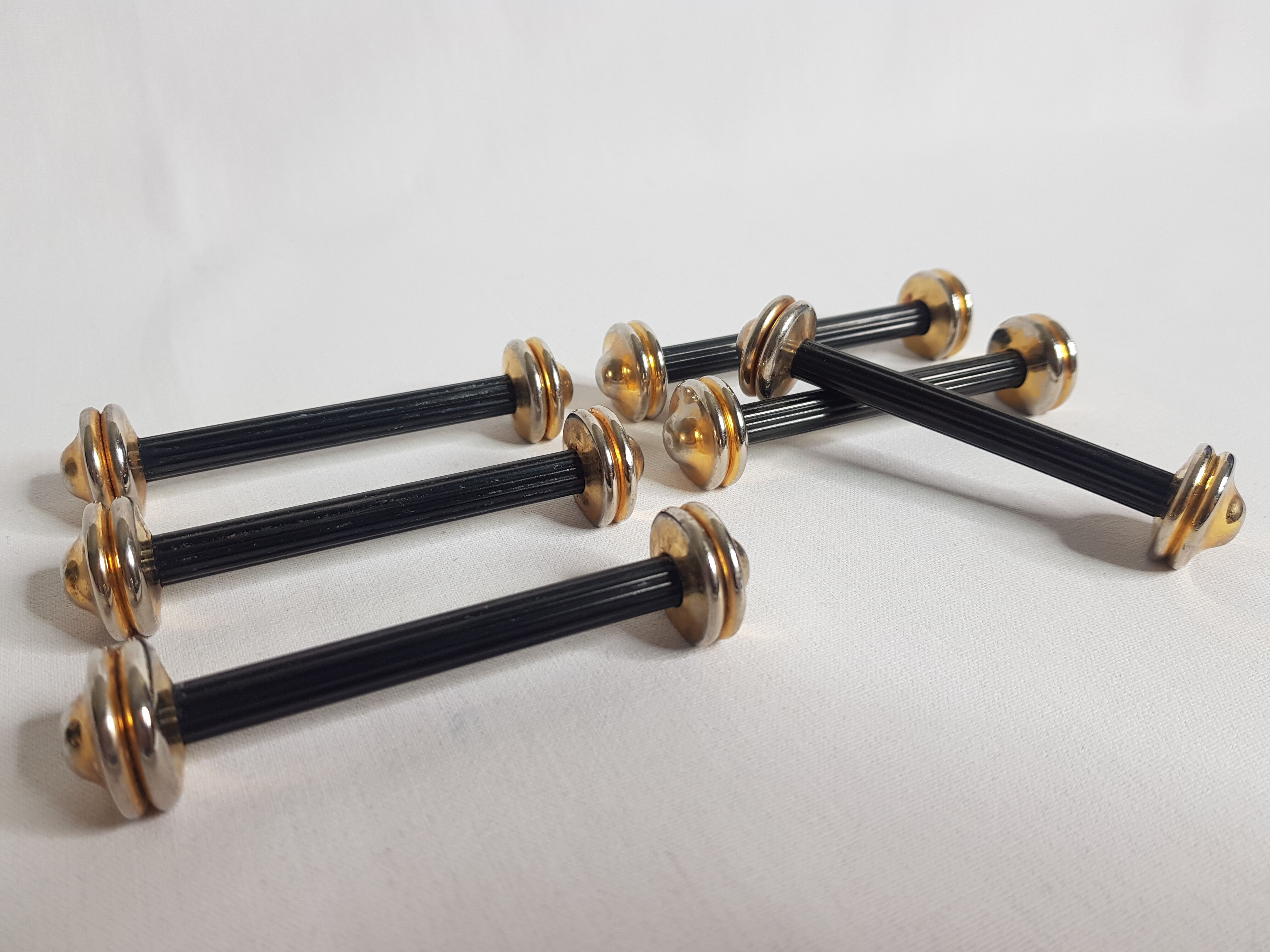 Lot of 6 stainless steel and gold metal knife holders from the "Gelb" goldsmith brand in Paris