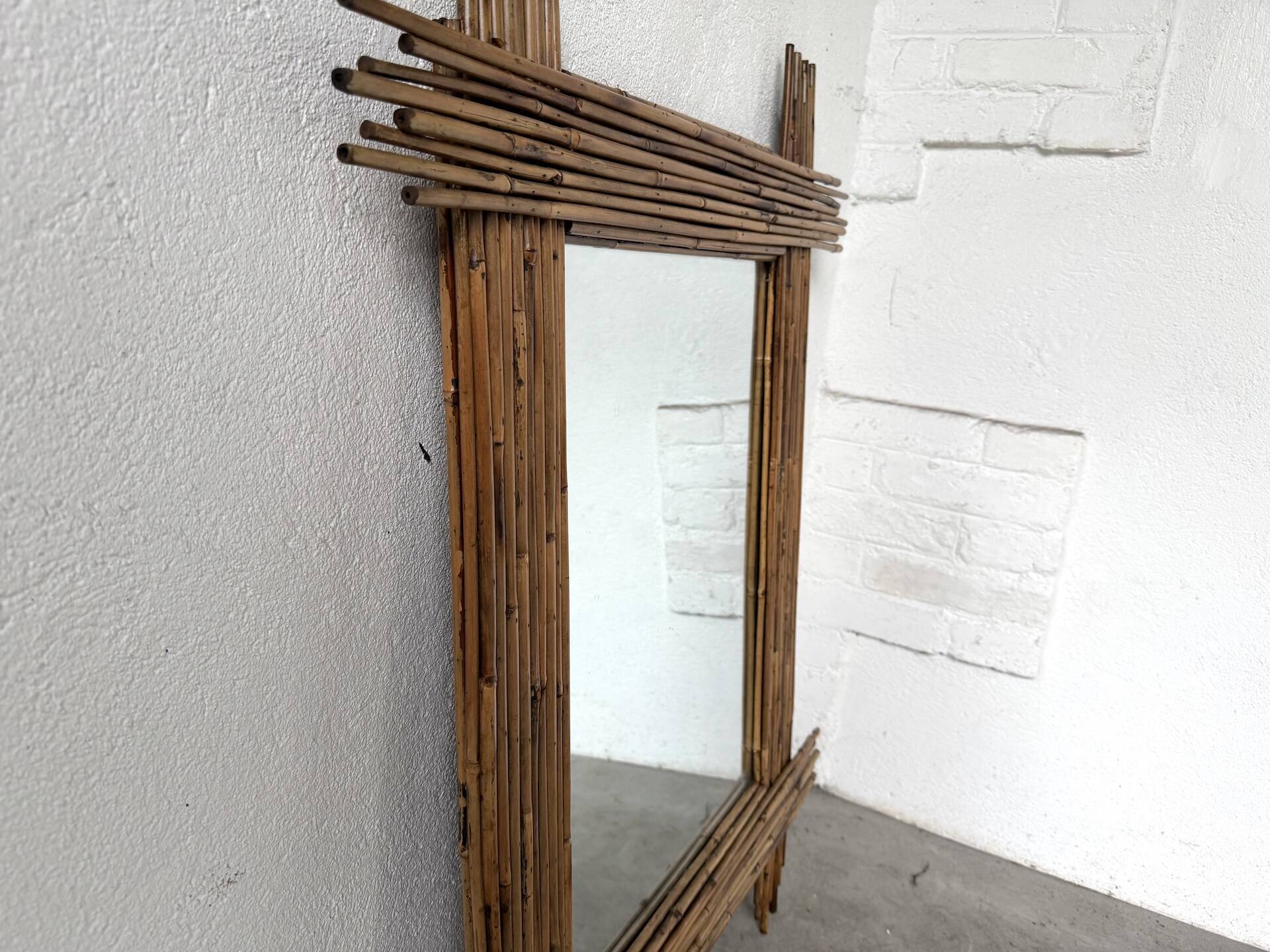 Pair of large vintage bamboo mirrors, 1970s