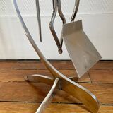 Jaques Charles polished stainless steel fireplace set for Jean-Paul Créations France 1970