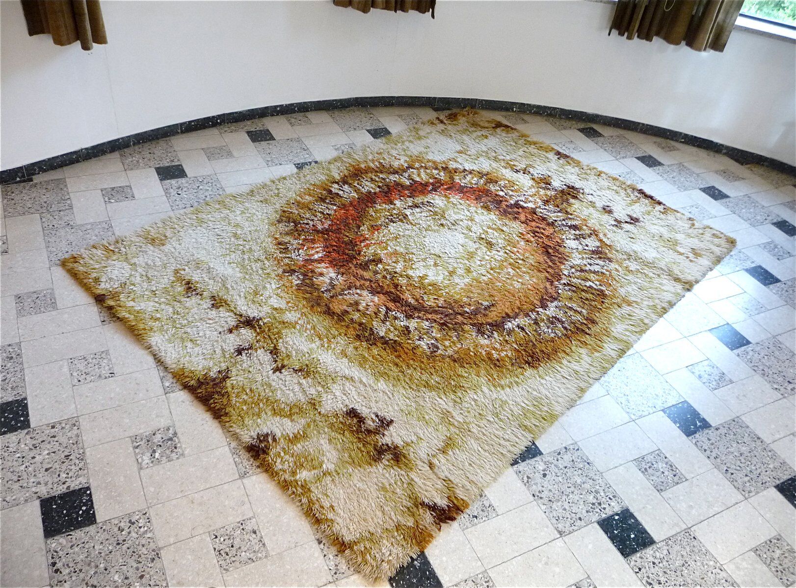 Abstract modernist OpArt wool rug from Ege Rya, Denmark 1960s