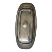 Vintage silver metal butter dish with acorn handle