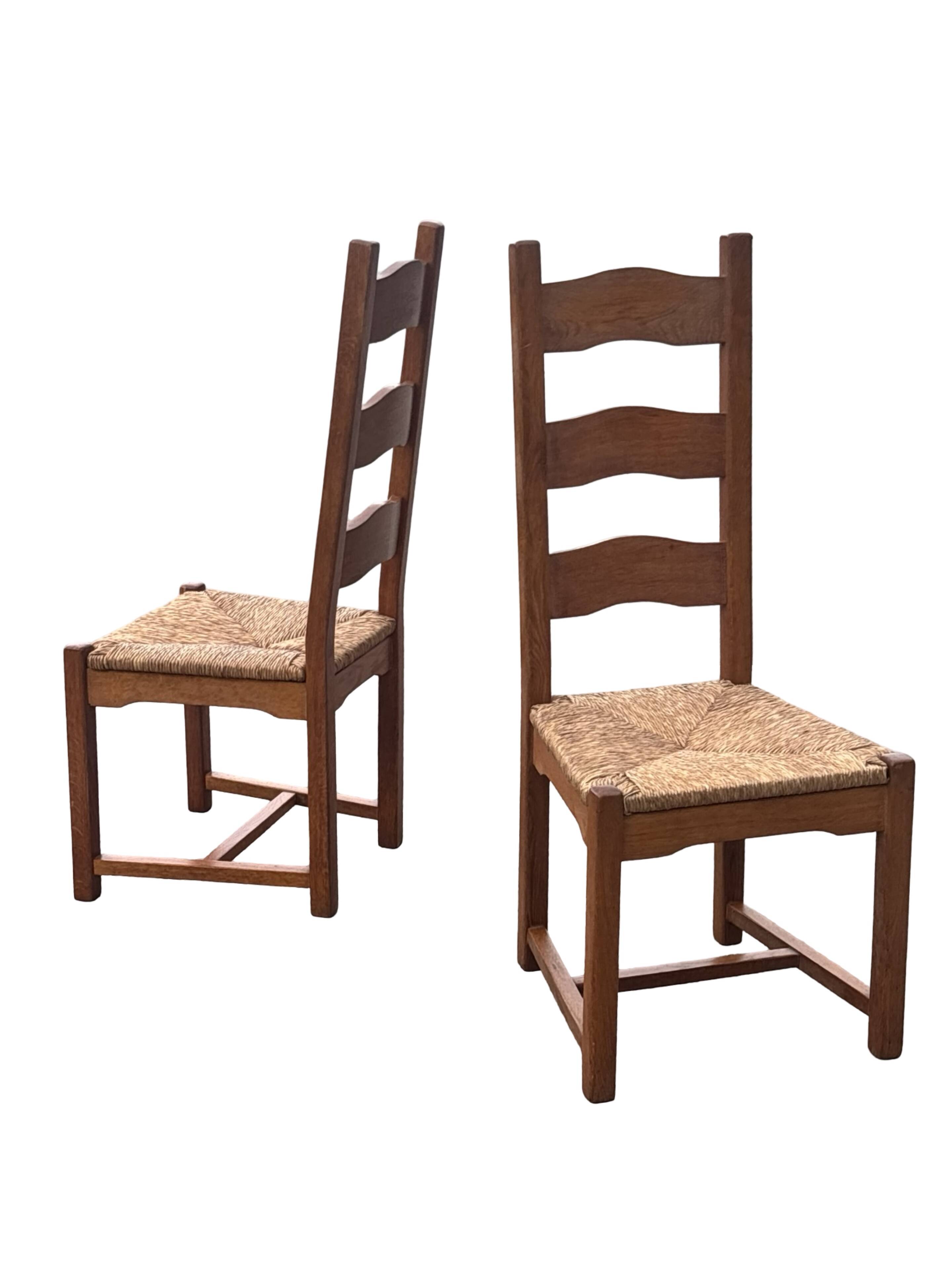 Vintage Set of 4 dining chairs oak and wicker 70's design high back