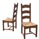 Vintage Set of 4 dining chairs oak and wicker 70's design high back