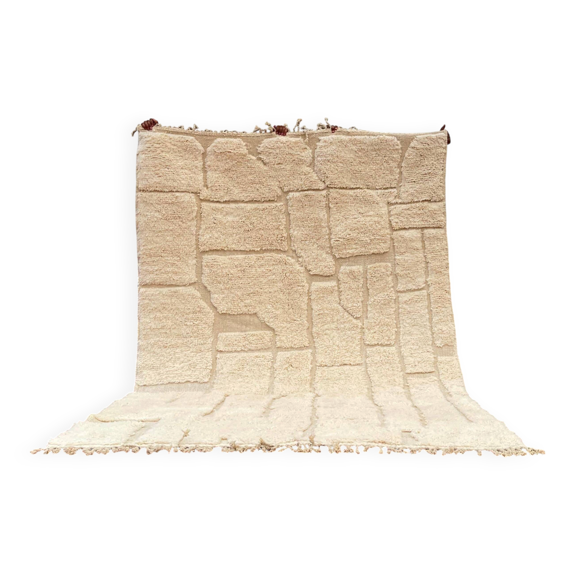 **Moroccan Berber rug in ecru 300x200 cm – raised geometric pattern**