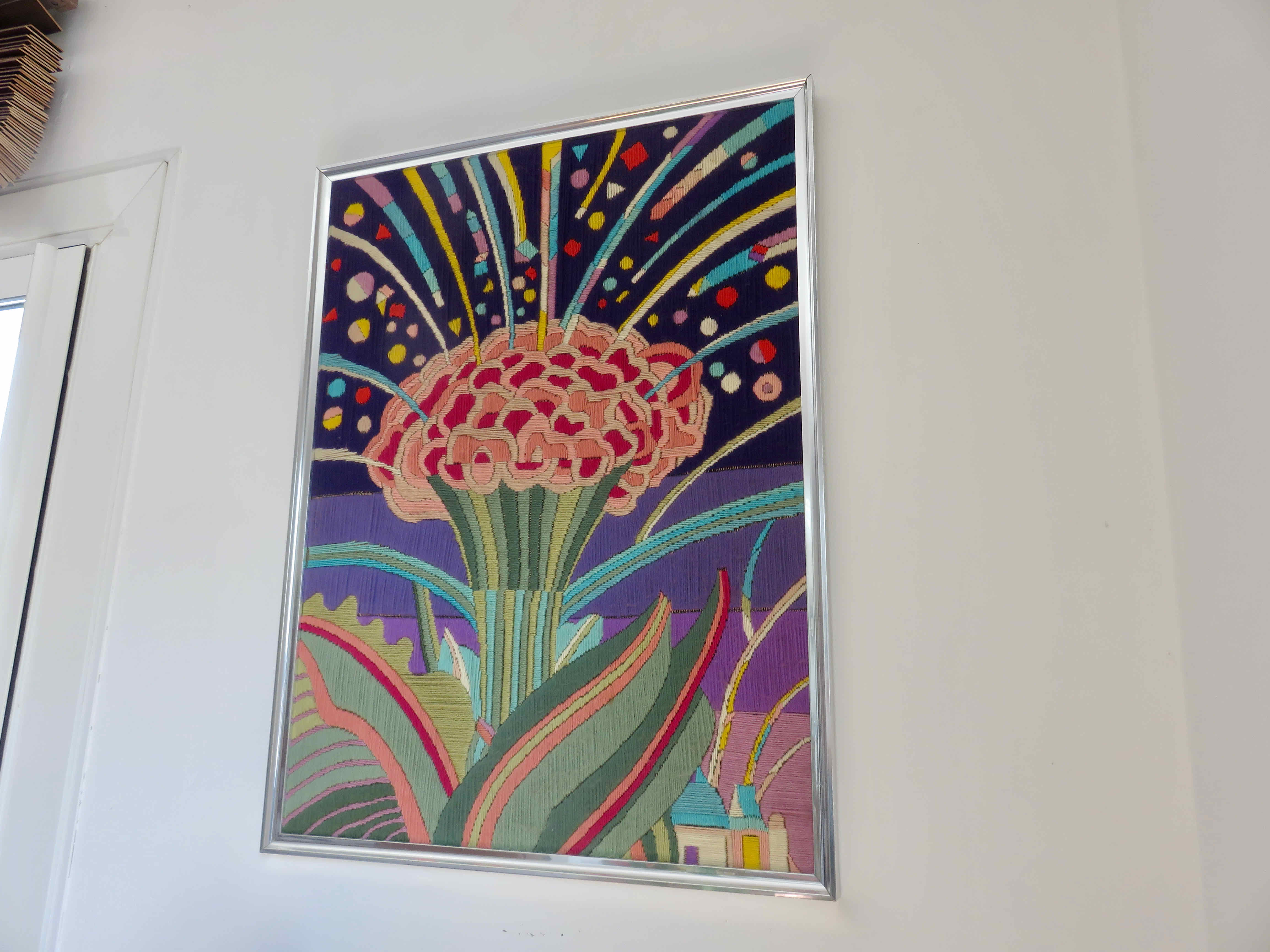 "Futuristic" wool tapestry, framed 70s