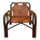 Pair of Tito Agnoli armchairs in leather and bamboo, 1970s.
