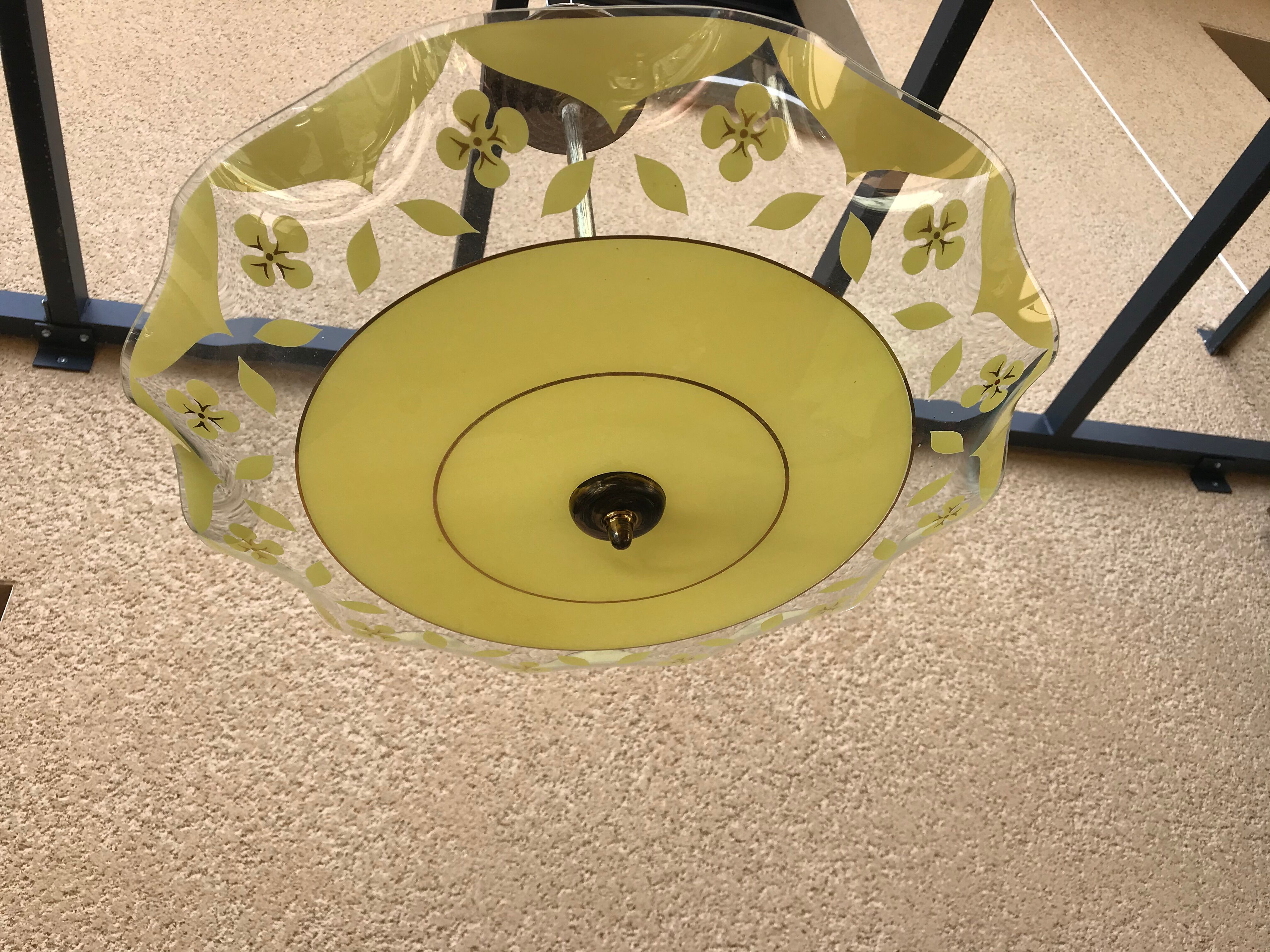 Brass and yellow glass hanging lamp