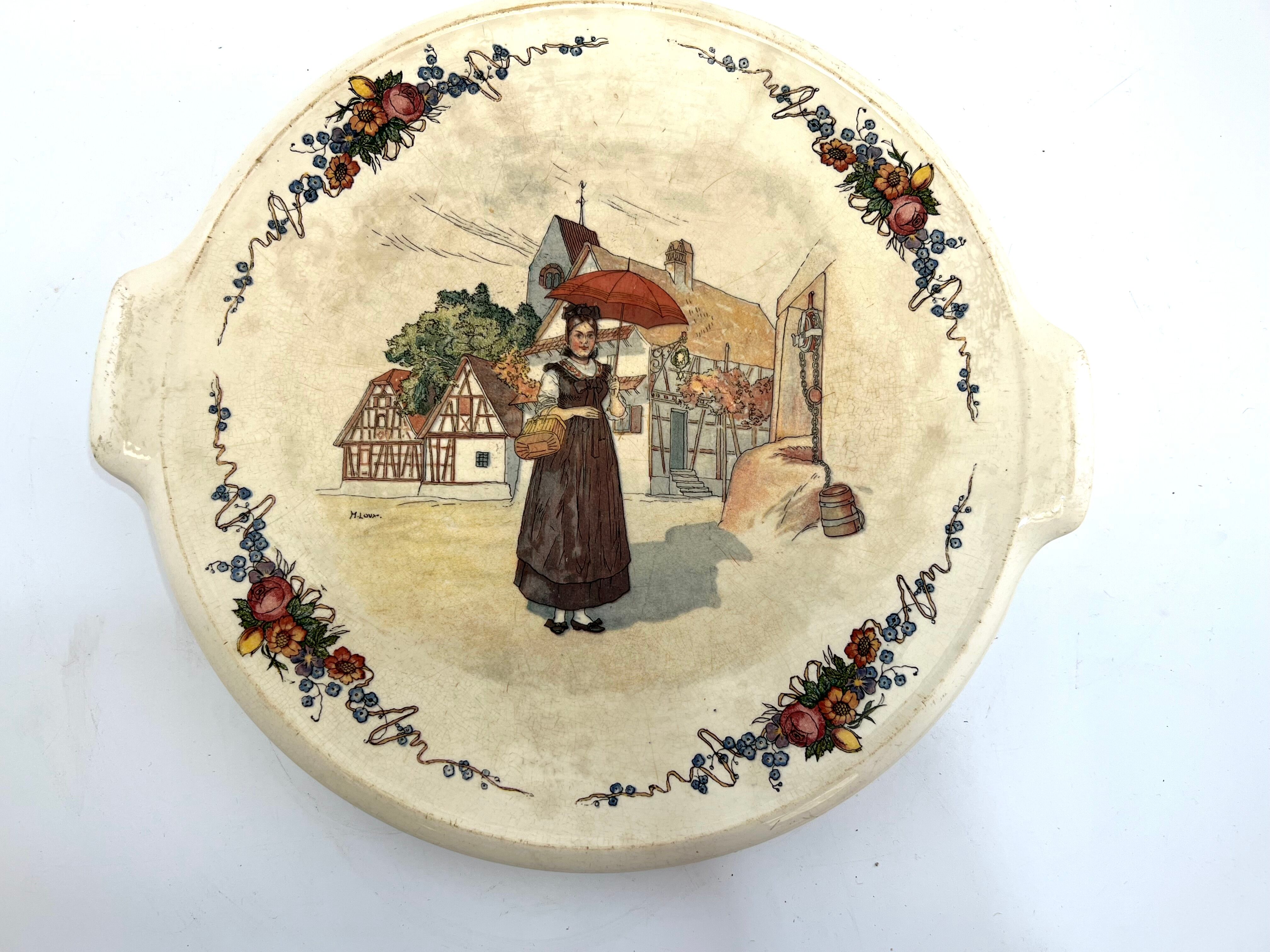 Round cake dish with handle Sarreguemines Obernai