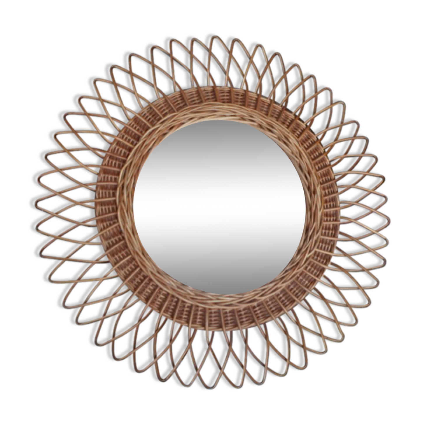 Miroir rotin soleil vintage 50x50cm
