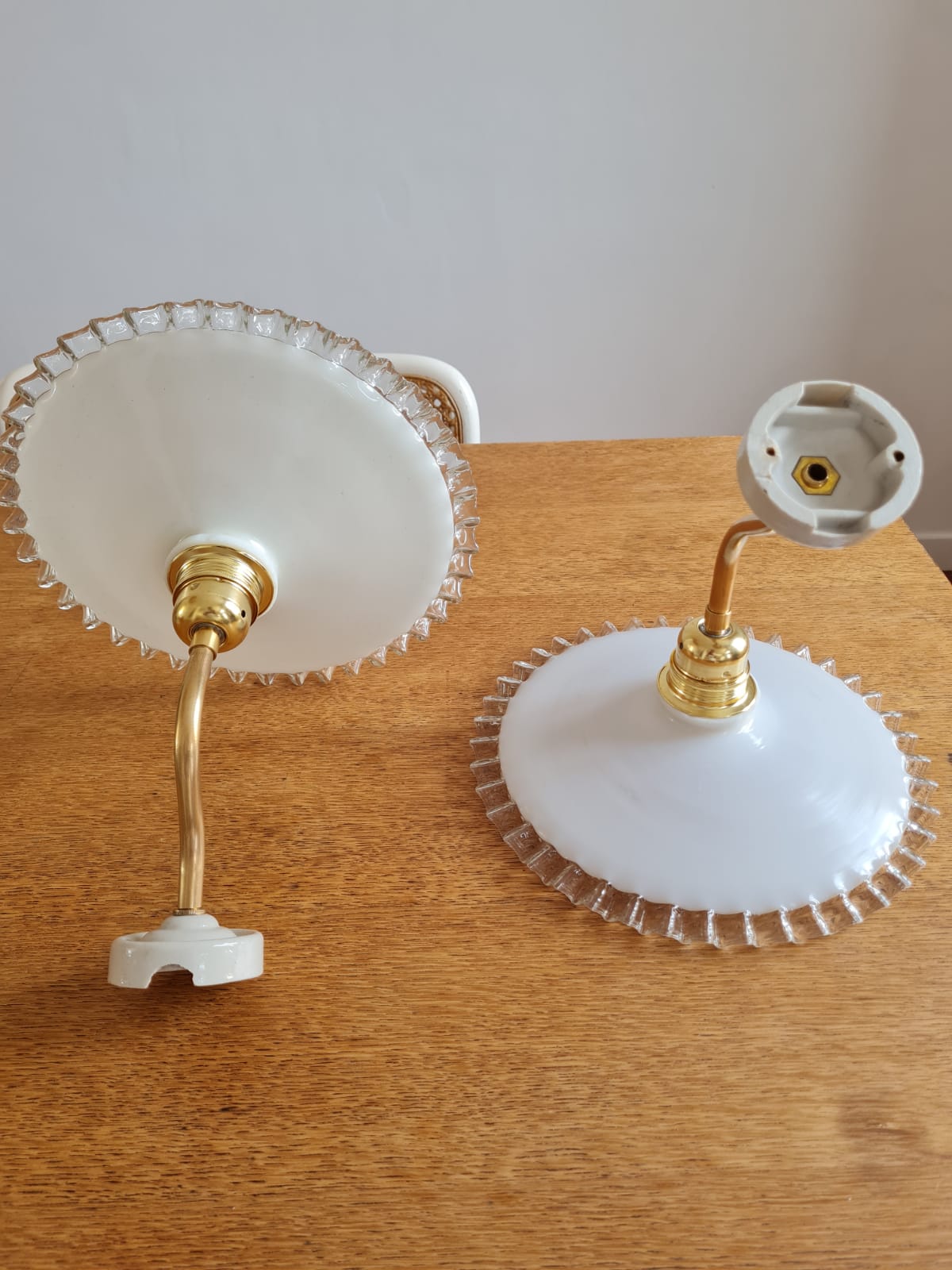 Pair of opaline wall lamps