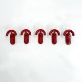 Set of 5 red coat hooks by Con&Con Italy, 1970