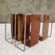 Minimalist metal and camel leather magazine holder