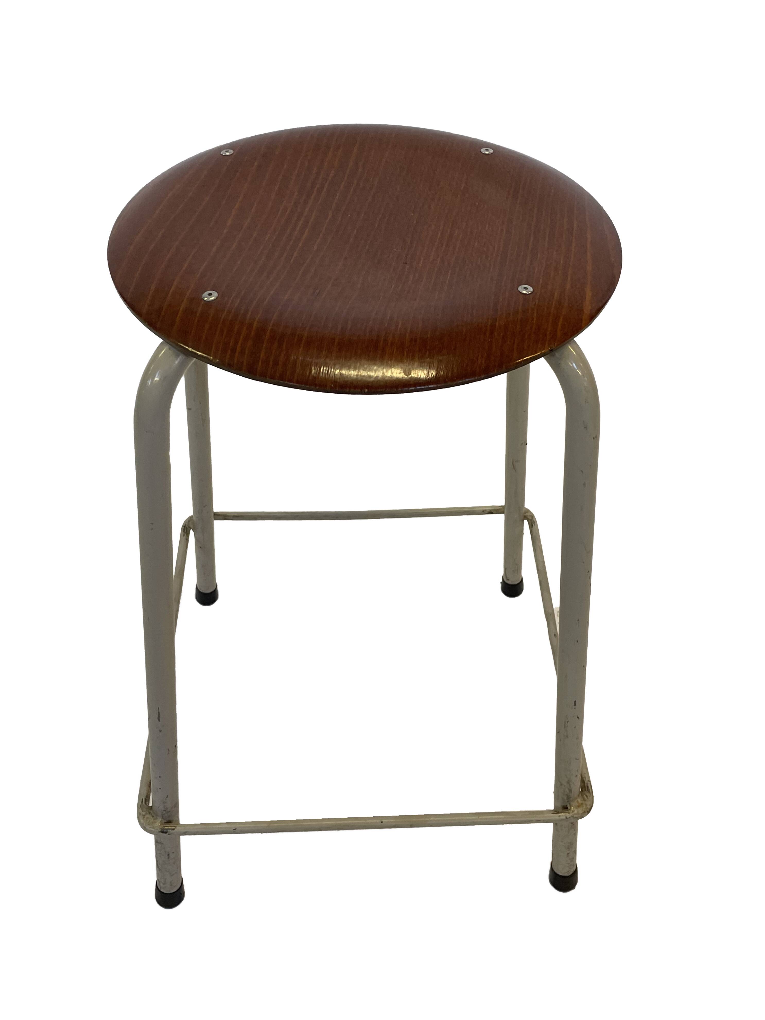 Vintage school stool, 1970s industrial design, Dutch minimalist