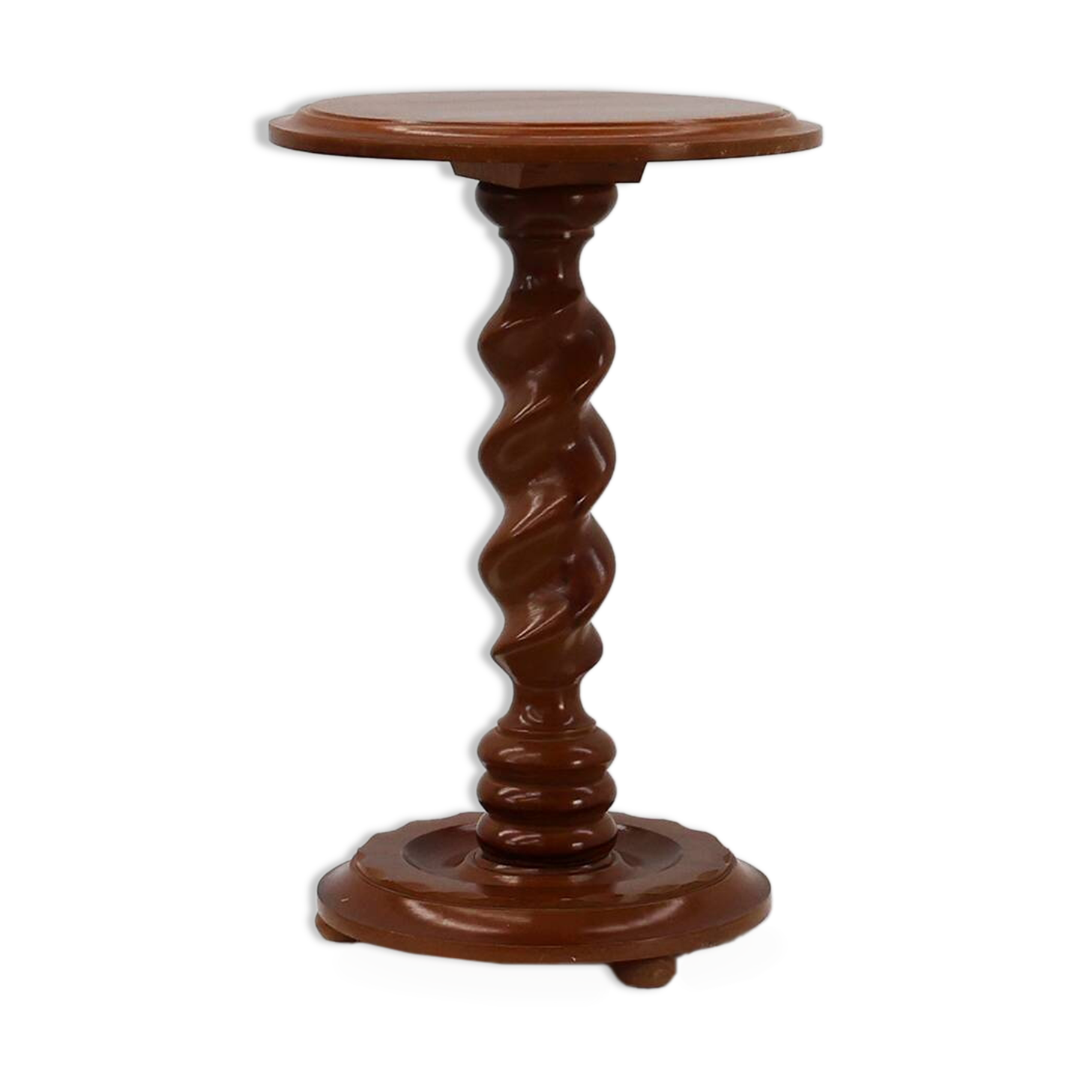 Solid oak Art Deco side table or pedestal with twisted base, France 1940s