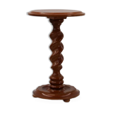 Solid oak Art Deco side table or pedestal with twisted base, France 1940s