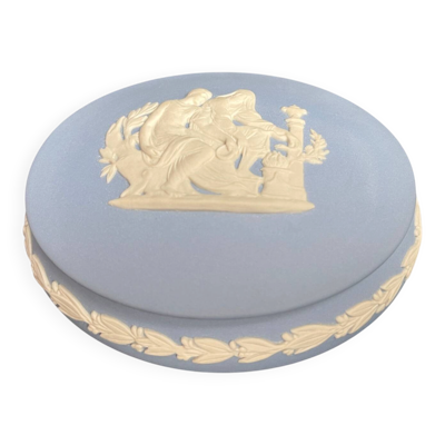 Wedgwood, bonbonnière jaspe bleu décor antique XXème