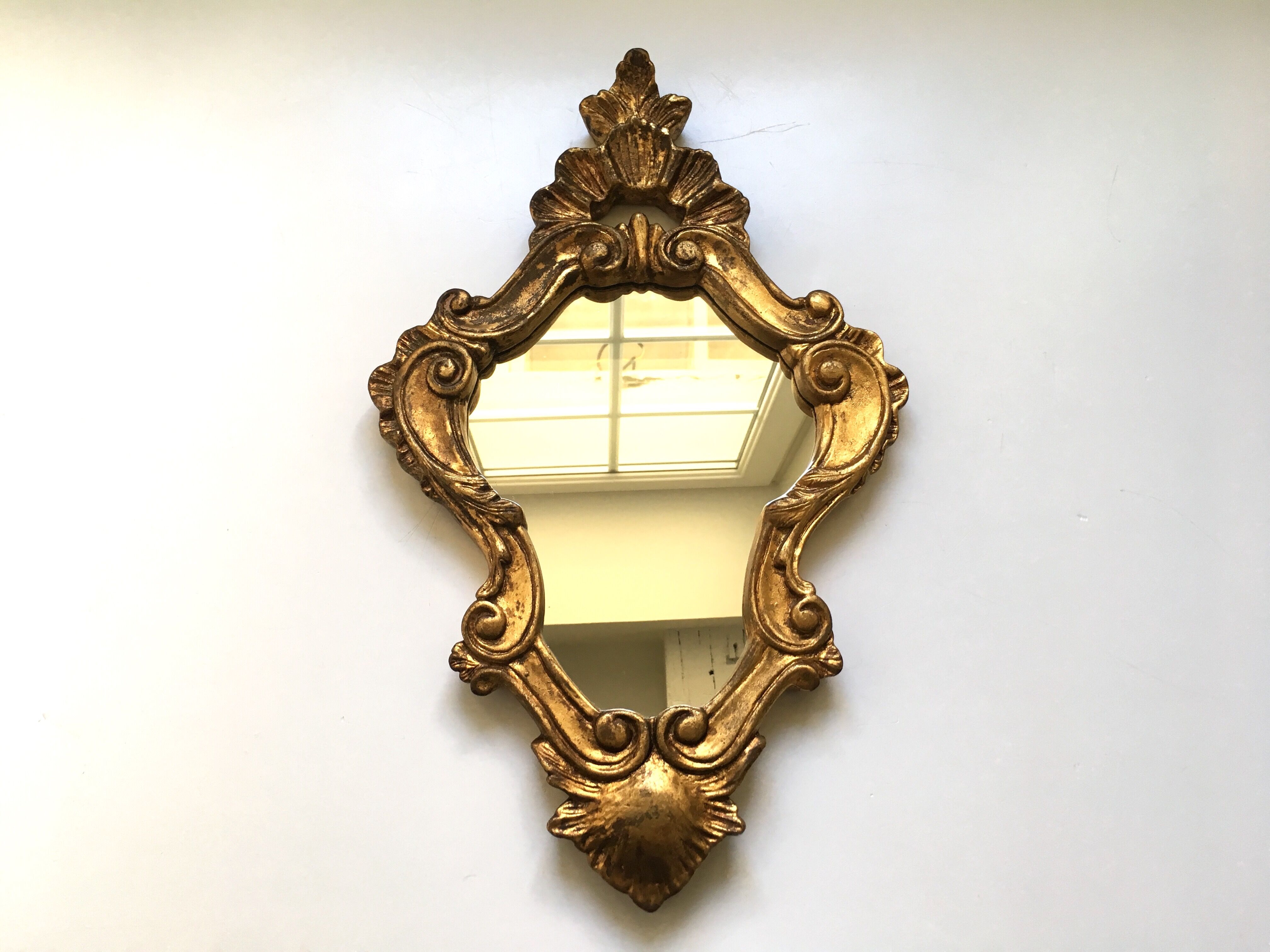 Mirror style rockery wood and gilded stucco 46x29cm