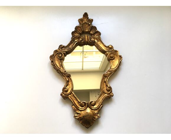 Miroir style rocaille bois et stuc doré 46x29cm