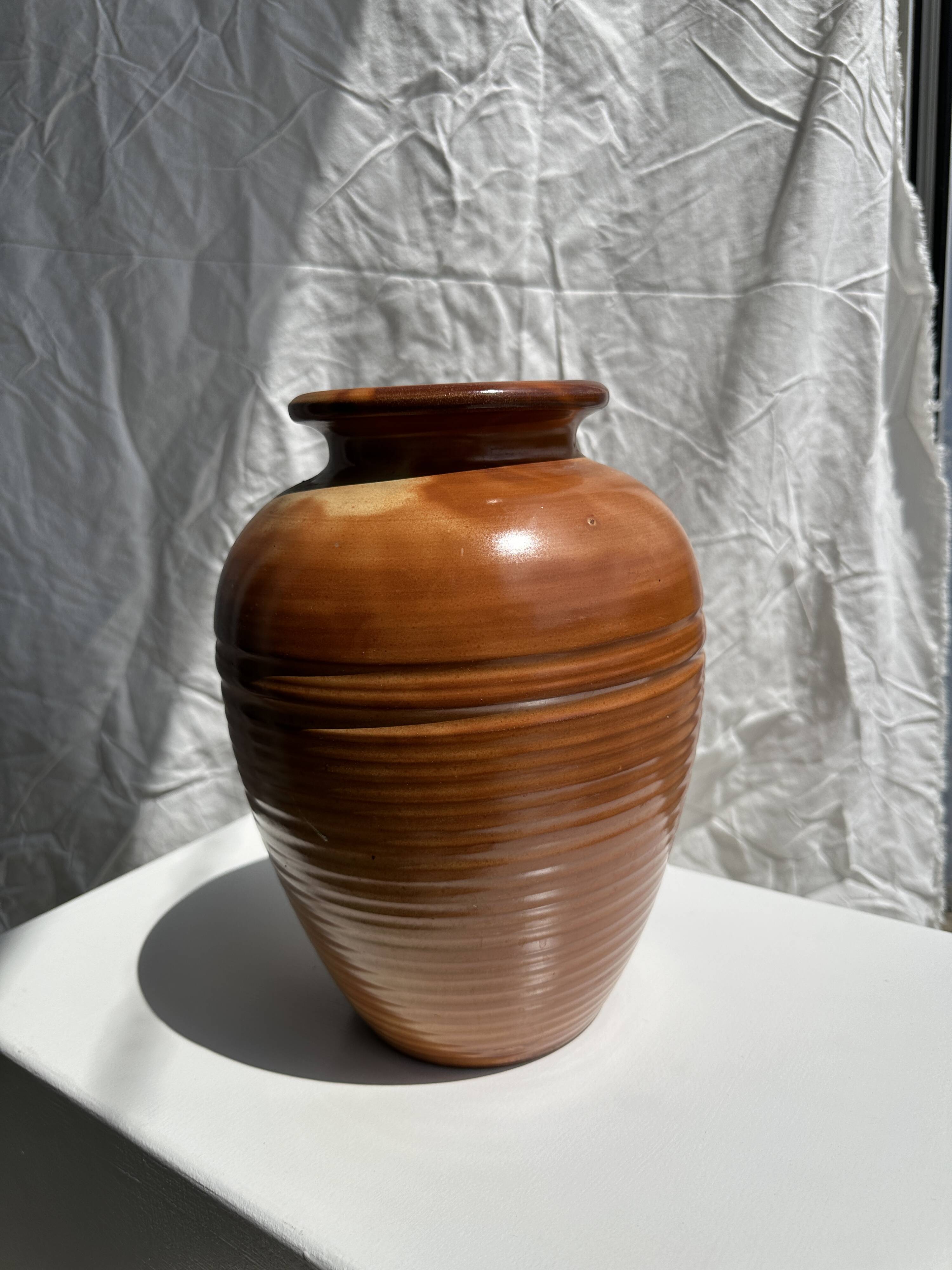 Large brown artisanal ceramic vase