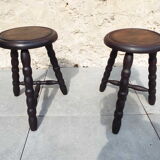 Pair of turned wooden tripod stools