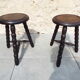 Pair of turned wooden tripod stools
