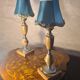 Pair of classic 1970 marble bedside lamps, new lampshades, electrical in working order, 39x14.