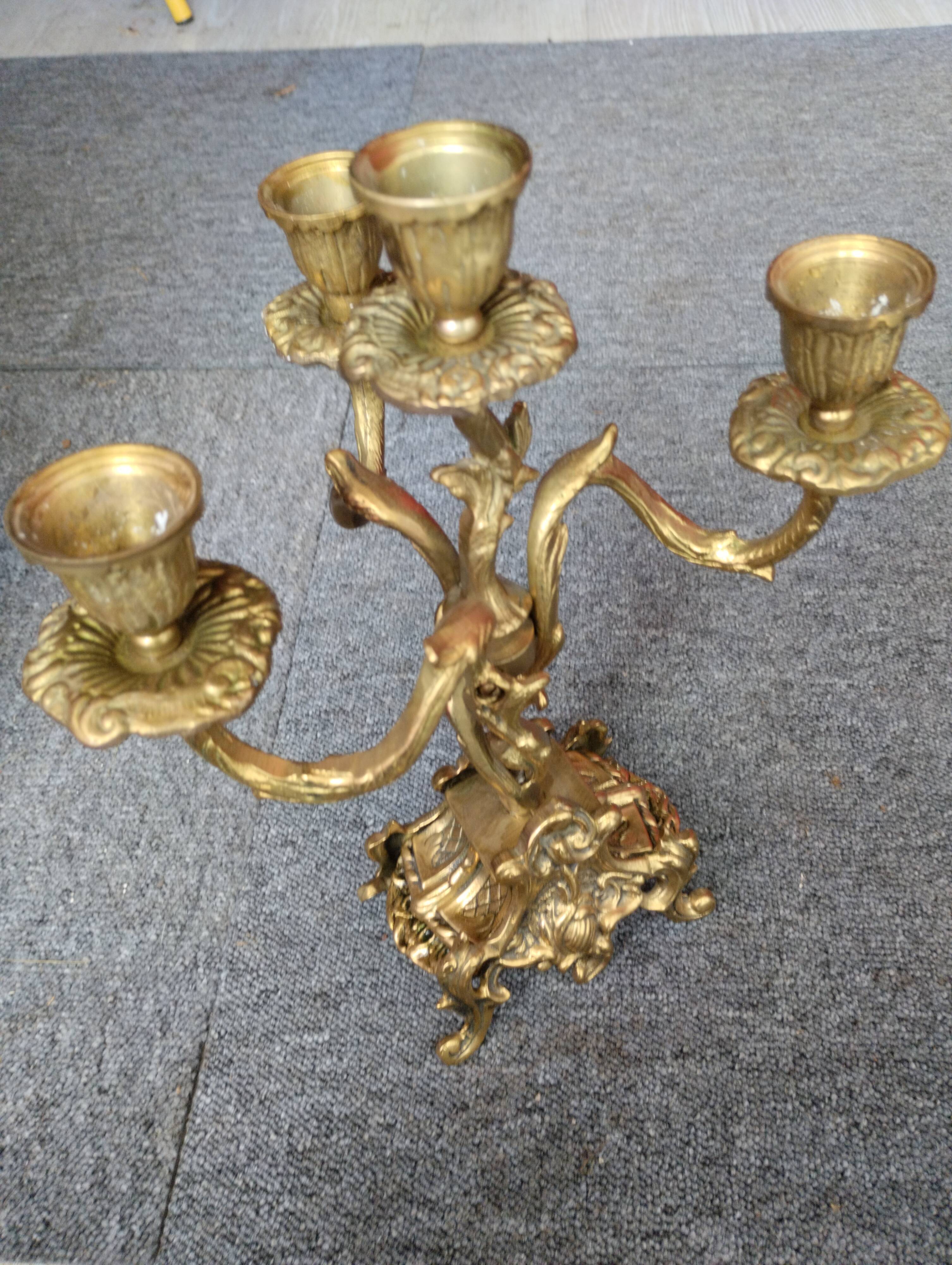 Pair of gilded bronze candelabras in Rocaille style - 4 arms of light