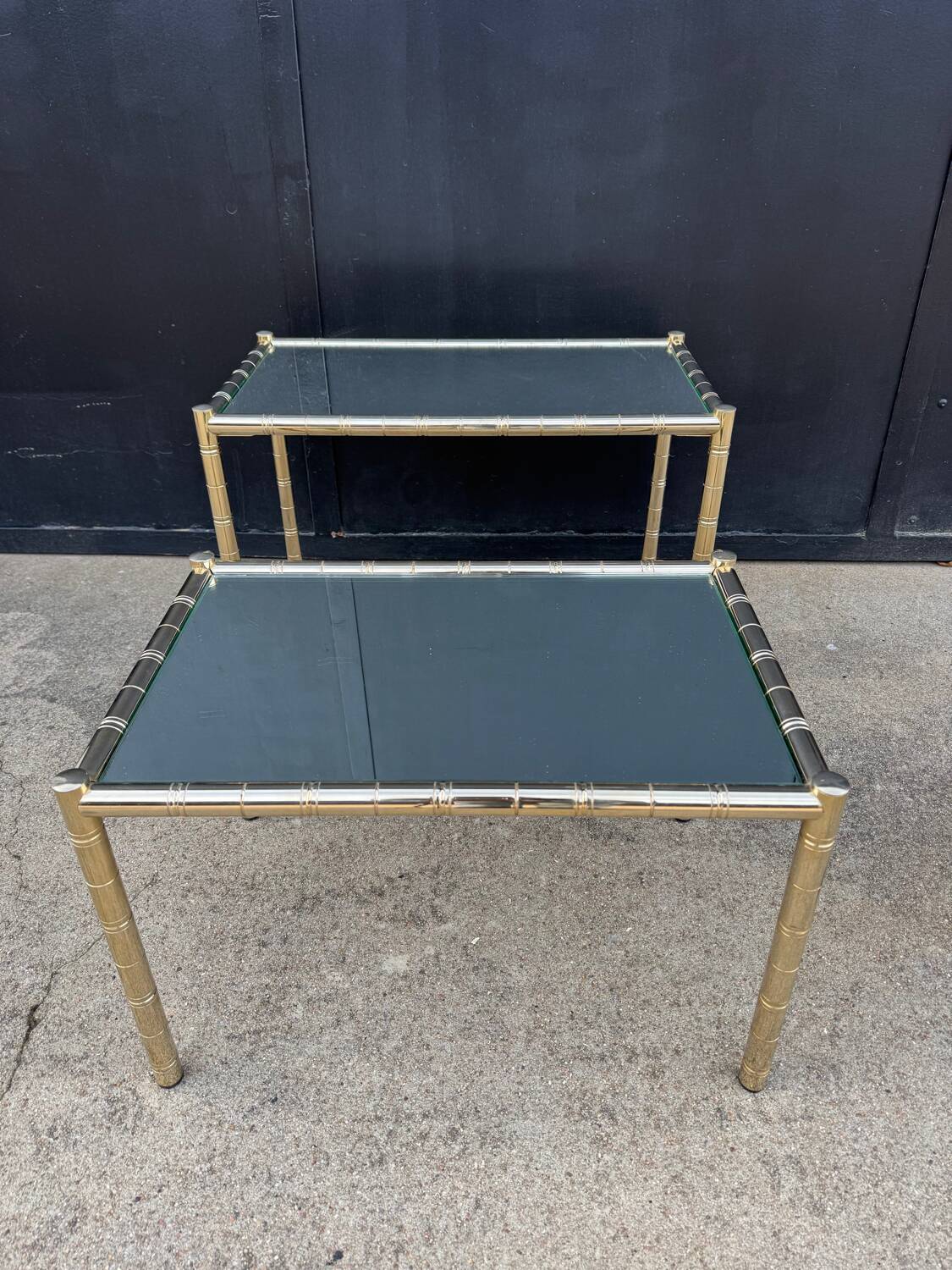 Tables gigognes métal doré bambou miroir années 70