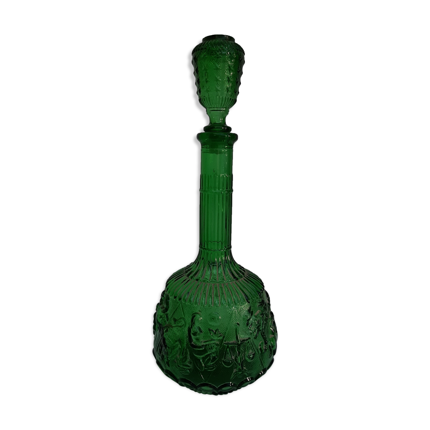 Empoli green glass bottle, zodiac signs