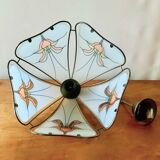 Vintage Hollywood Regency style metal and sandblasted glass chandelier