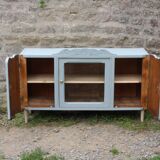 Renovated vintage low sideboard - Unique piece of furniture with floral moldings
