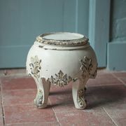 Solid wood plant stand with Louis XV style palm leaf motifs.
