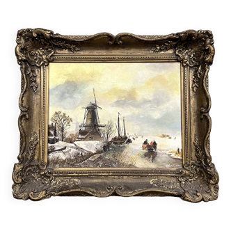 Jentje VAN DER SLOOT 1881-1962 : Oil on winter landscape panel