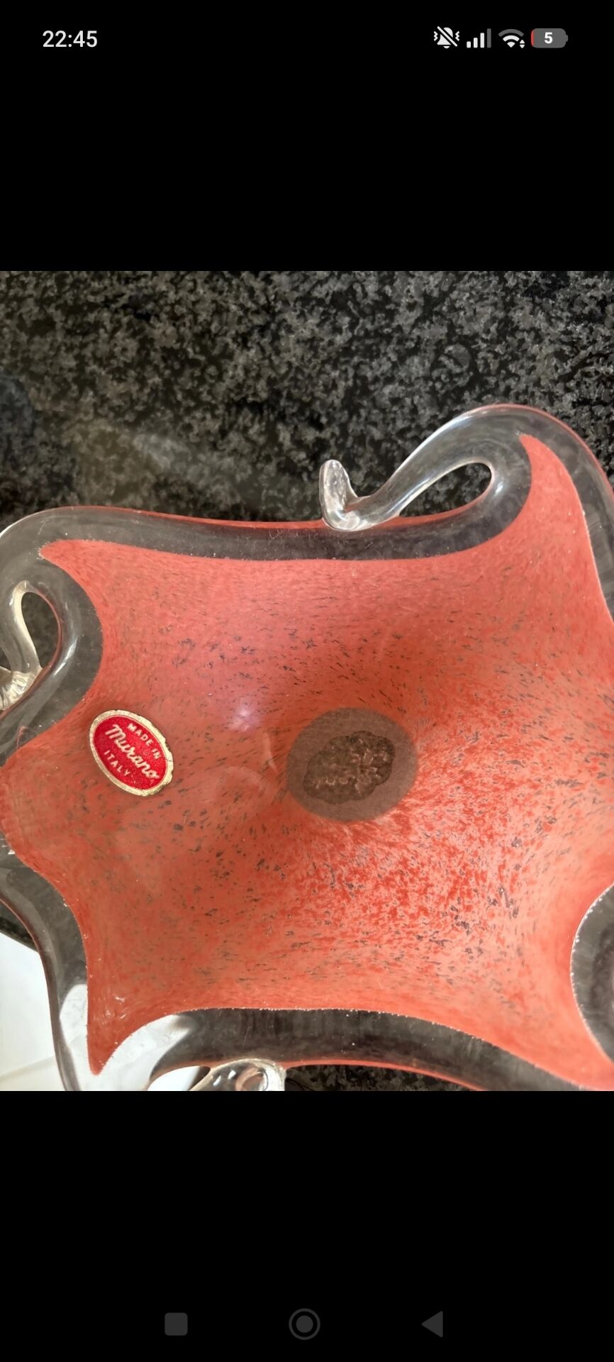 Rare Coupe Vide-Poche Vintage Murano Corail "Space Age" – Étiquette d’