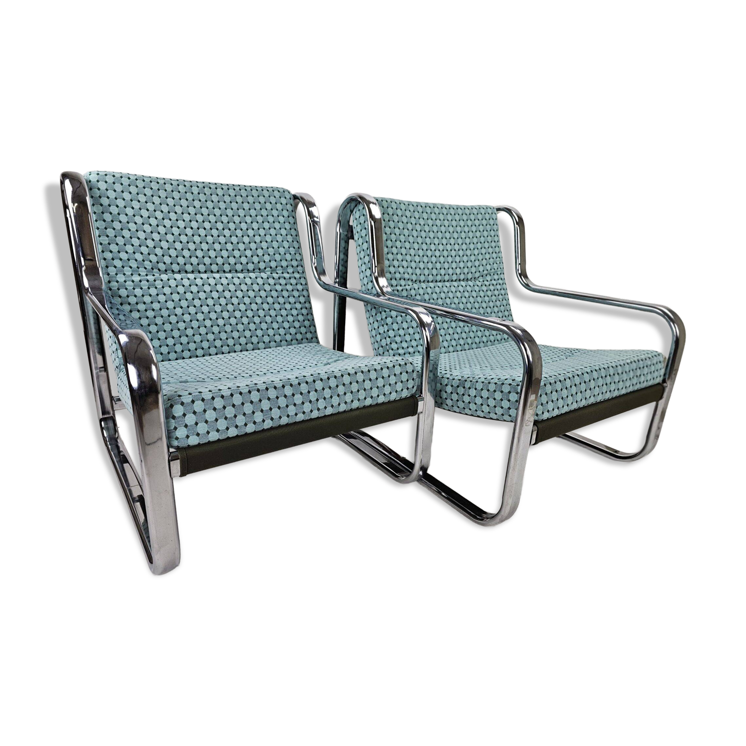 Set of 2 Italian chairs in chrome frame and completely reupholstered