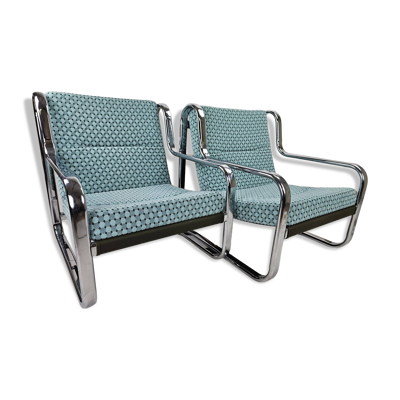 2 fauteuils italiens en métal chromé, retapissés