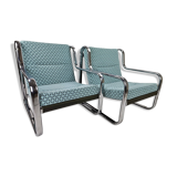Set of 2 Italian chairs in chrome frame and completely reupholstered