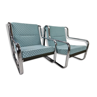 2 fauteuils italiens en métal chromé, retapissés