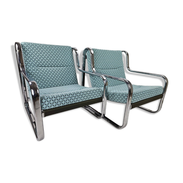 Set of 2 Italian chairs in chrome frame and completely reupholstered