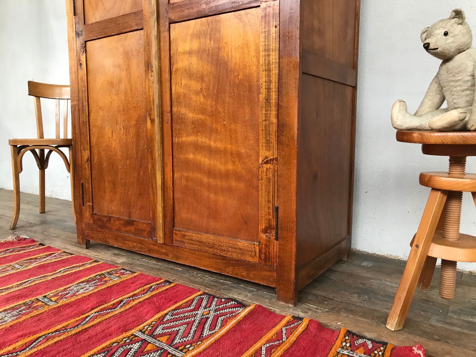 Old cabinet or wardrobe in fir from the 1950s 1960s vintage design