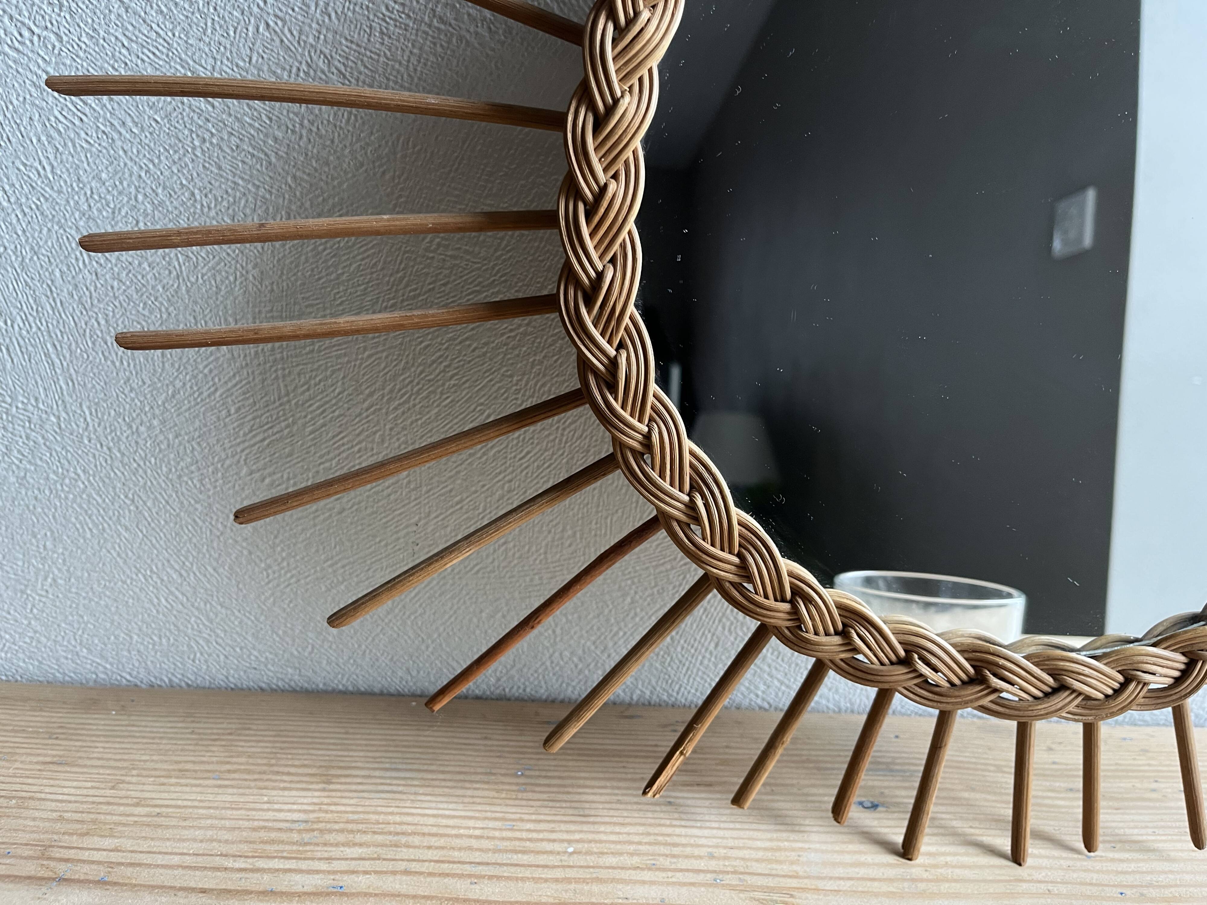 Vintage rattan sun mirror