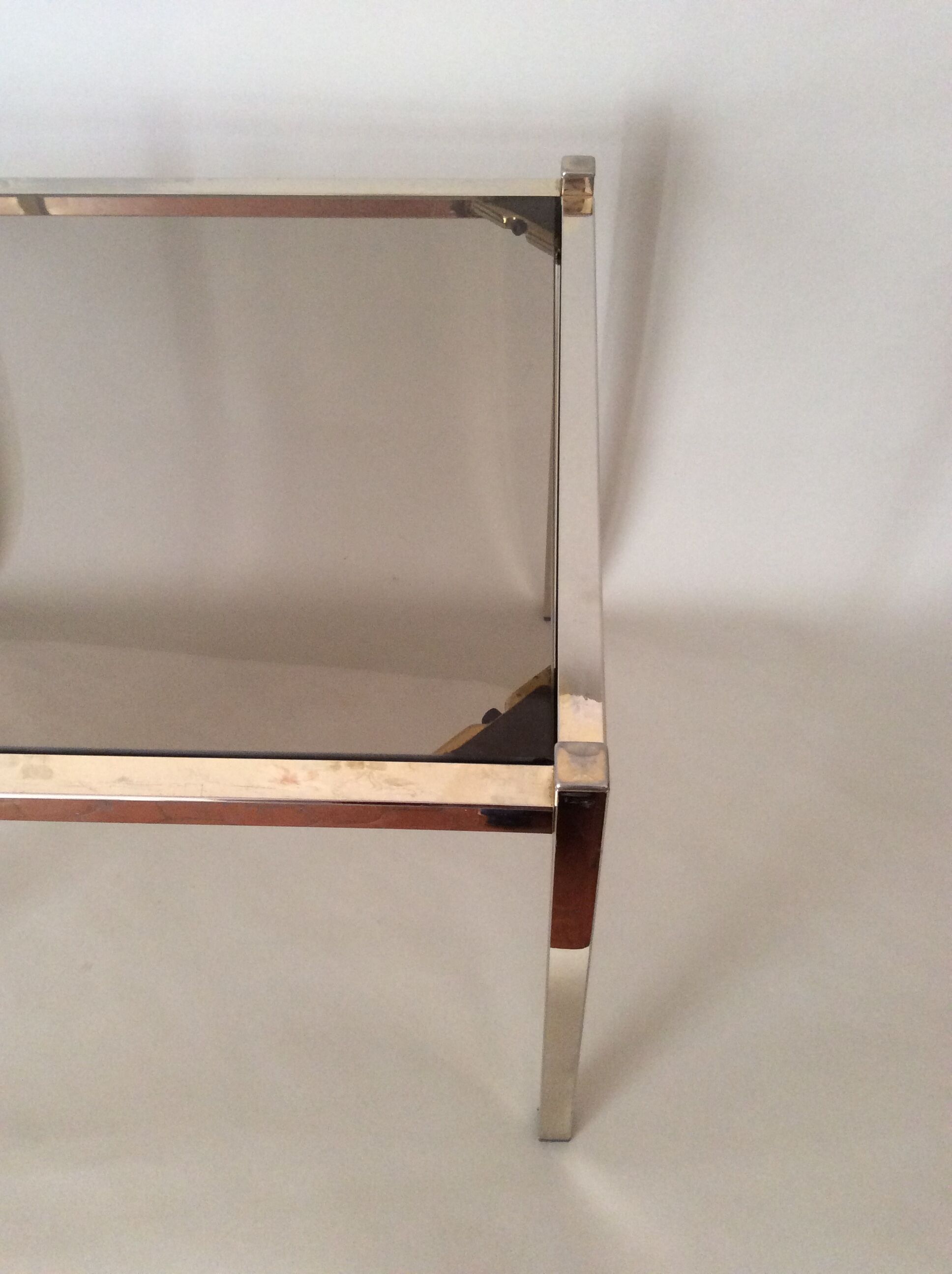 Glass-gold metal sofa tray smoked glass 70/80s