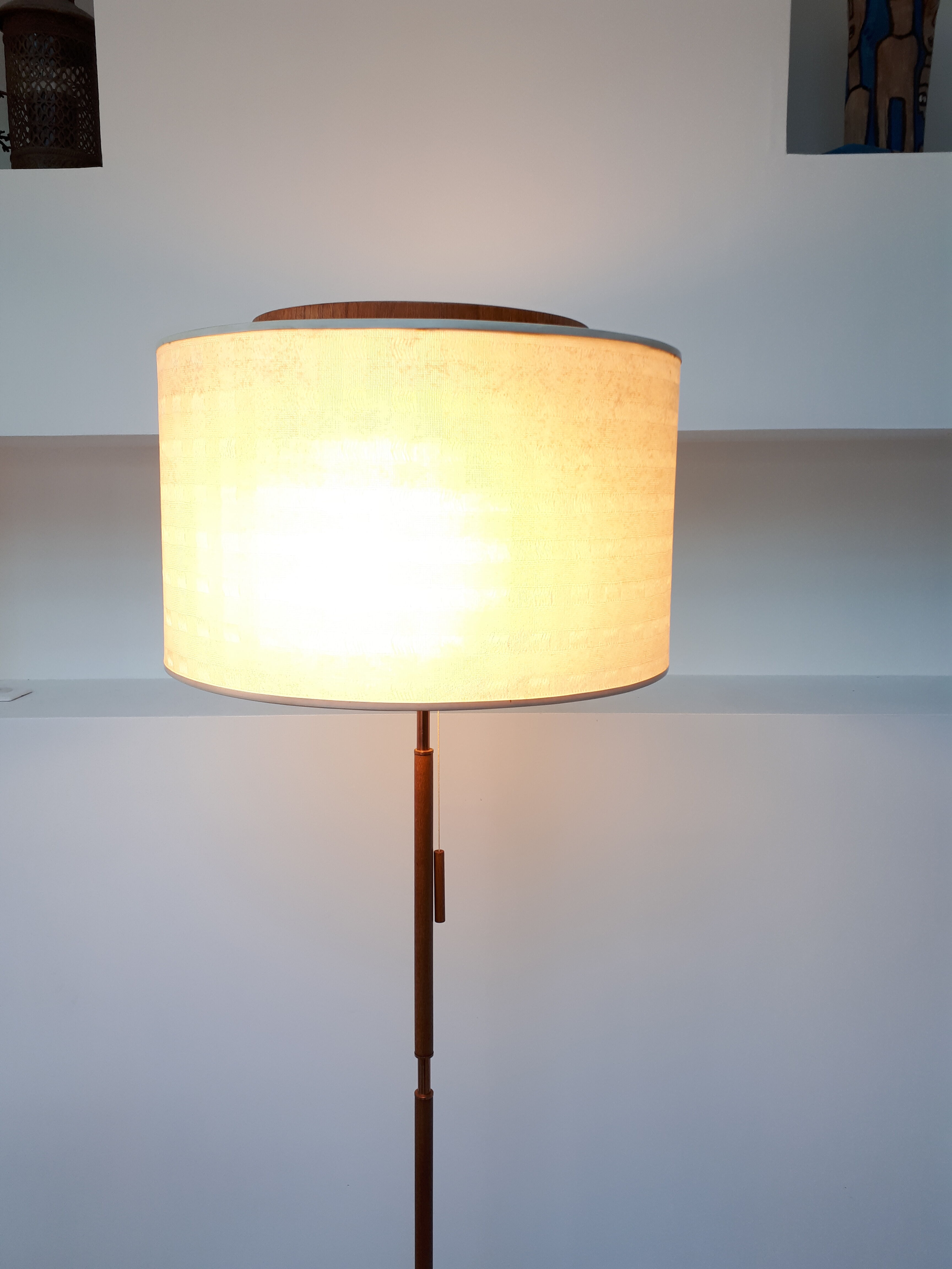 Lampadaire scandinave cuivre et teck