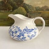 Antique chubby ironstone jug with floral and bird decoration