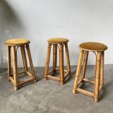 Set of three rattan high stools